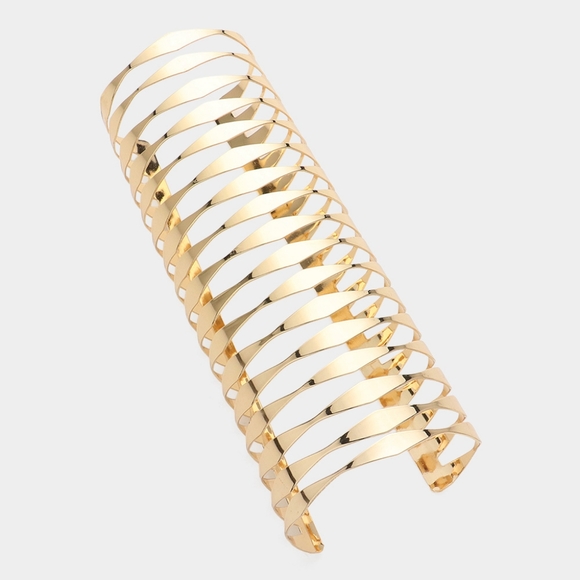Cut Out Egyptian Style Long Gold Arm Cuff Bracelet Fashion Statement Accessory - Picture 1 of 3